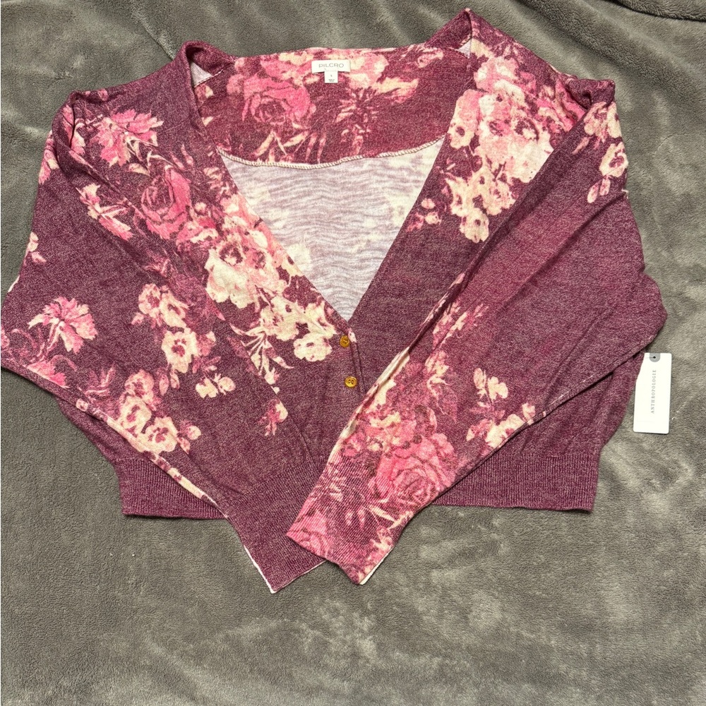 ✨ Anthropologie Linen Blend Relaxed V-Neck Cardigan Sweater Sz L - Picture 5 of 9